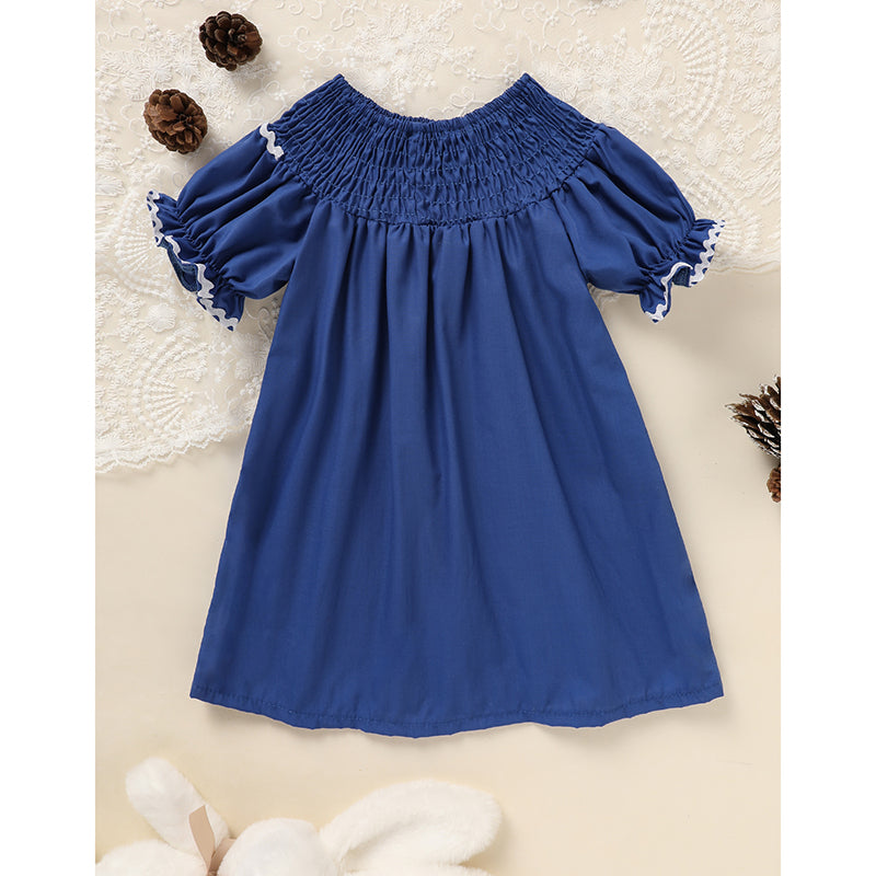 Toddler Infant Girl Christmas Santa Embroidery Short Sleeve Princess Party Dress Smocked Baby Girl Clothes