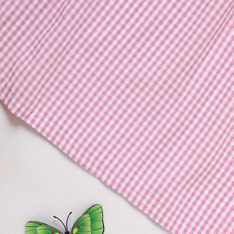 Infant Bbay Girls' Plaid Smocked Dress Short Sleeve Easter Bunny Rabbit Embroidery Casual Fashion Clothes