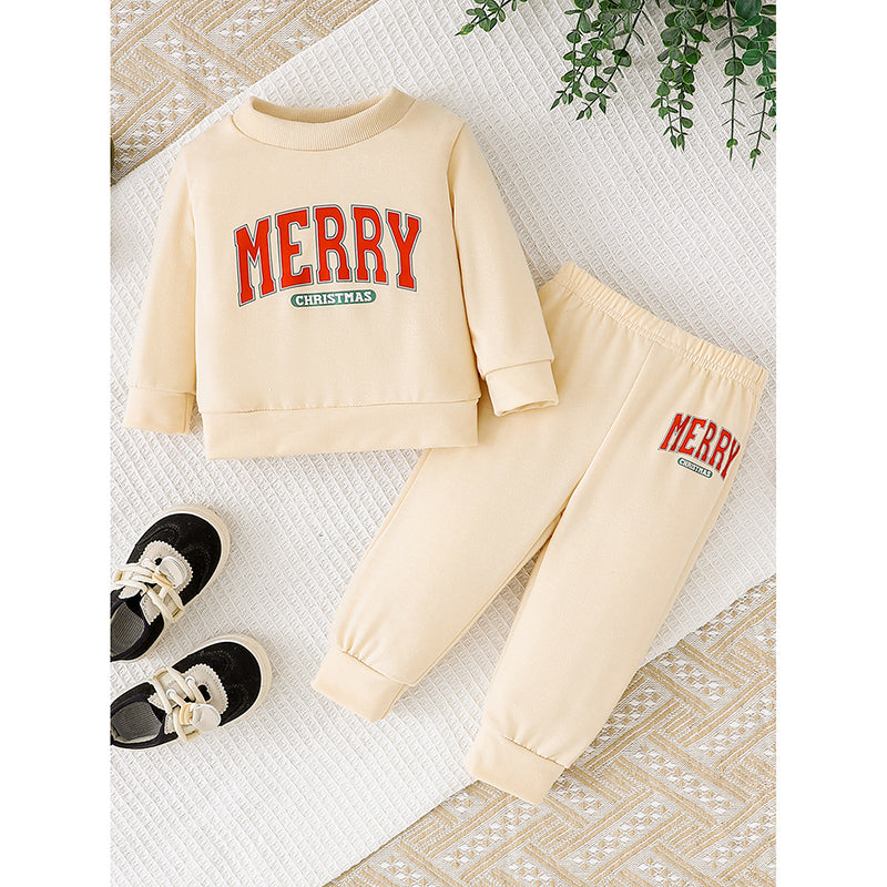 Baby Girls 2Pcs  Outfits Letter Print Round Neck Long Sleeve Sweatshirt & Pants Set